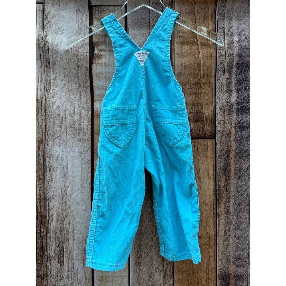 OshKosh B'Gosh Vintage 90s Corduroy Overalls Turquoise Toddler 2T Made in USA